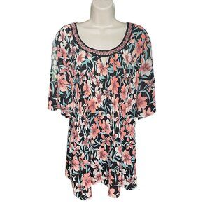 Catherines Womens Plus Floral Blouse Top 14 16 W u  Pink Black